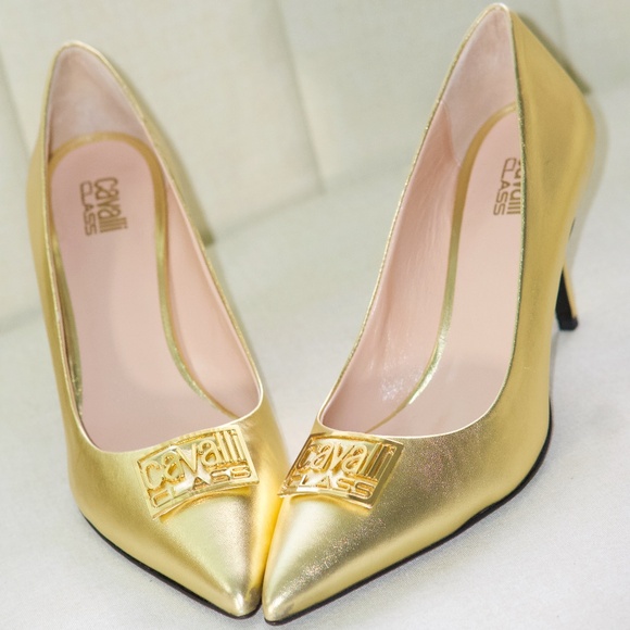 Roberto Cavalli Shoes - Cavalli Class Gold Metallic Leather Heels